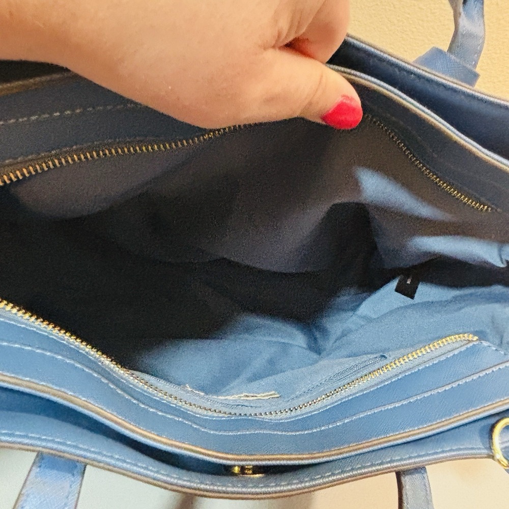 Kenneth Cole Reaction Blue Golf Purse Handbag Bag Roomy Double Handle Zip Clean - Picture 13 of 16